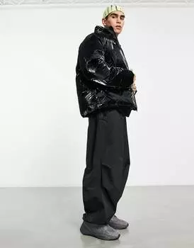 Черная виниловая пуховая куртка ASOS DESIGN