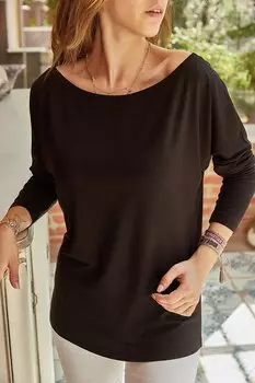 Черная вискозная блузка с вырезом «лодочка» 9YXK2-41637-02 XHAN