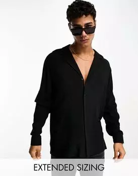 Черная вискозная рубашка свободного кроя с низким воротником ASOS DESIGN