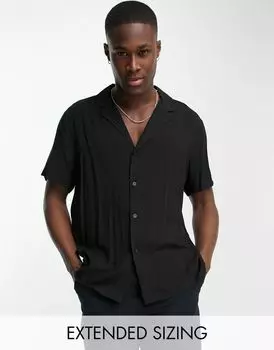 Черная вискозная рубашка свободного кроя с низким воротником ASOS DESIGN