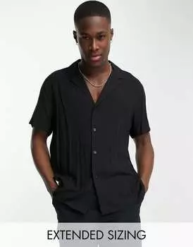 Черная вискозная рубашка свободного кроя с низким воротником ASOS DESIGN