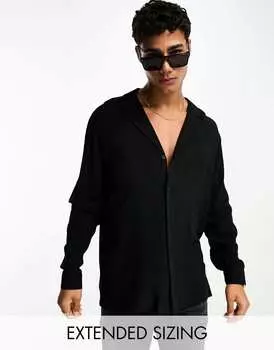 Черная вискозная рубашка свободного кроя с низким воротником ASOS DESIGN