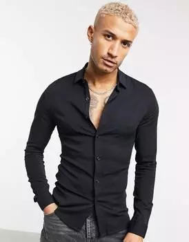 Черная вискозная рубашка в клетку ASOS DESIGN