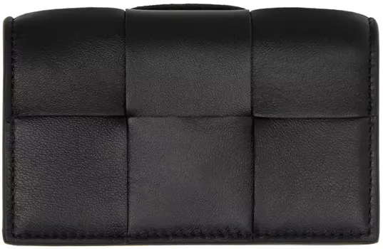 Черная визитница Bottega Veneta, цвет Black/Gold