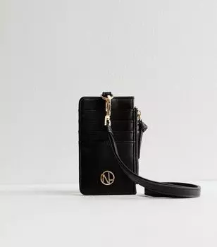Черная визитница из искусственной кожи с ремешком для карт New Look, черный
