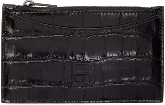 Черная визитница с застежкой-молнией Hourglass Croc Balenciaga
