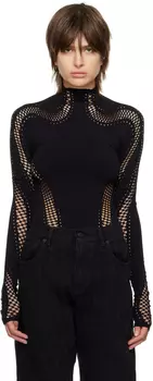 Черная водолазка с перфорацией Mugler