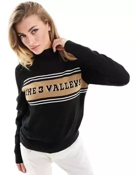 Черная водолазка с узором Threadbare Ski