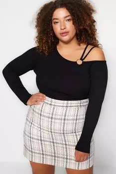 Черная вязаная блузка с асимметричным воротником на камзоле Trendyol, черный