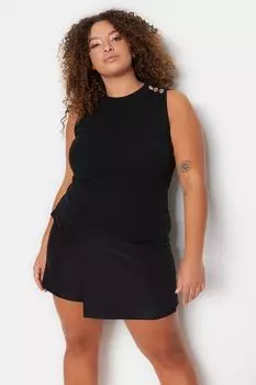 Черная вязаная блузка с круглым вырезом и пуговицами Trendyol, черный