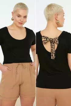 Черная вязаная блузка с завязками на спине Trendyol, черный