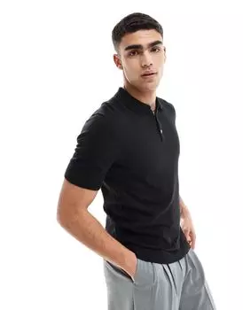 Черная вязаная футболка-поло Jack & Jones