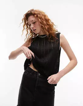 Черная вязаная майка-лестница Topshop