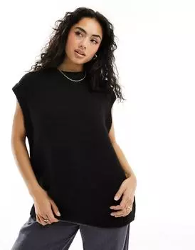 Черная вязаная майка оверсайз с круглым вырезом ASOS