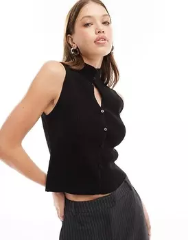Черная вязаная майка с застежкой на пуговицы и вырезом-капля ASOS DESIGN
