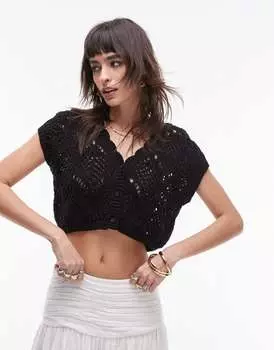 Черная вязаная майка Topshop