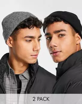 Черная вязаная шапка-бини в рубчик ASOS DESIGN DESIGN