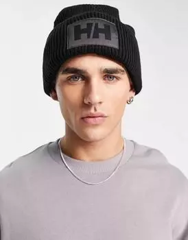 Черная вязаная шапка Helly Hansen с боксерским логотипом HH