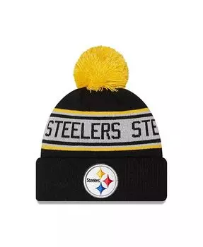 Черная вязаная шапка Pittsburgh Steelers с манжетами и помпоном для мальчиков и девочек дошкольного возраста New Era, черный