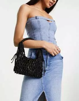 Черная вязаная сумка-клатч крючком ASOS DESIGN