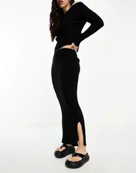Черная вязаная юбка макси с разрезом по бокам Kaiia - часть комплекта