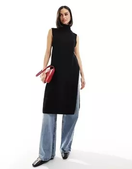 Черная вязаная удлиненная майка JDY