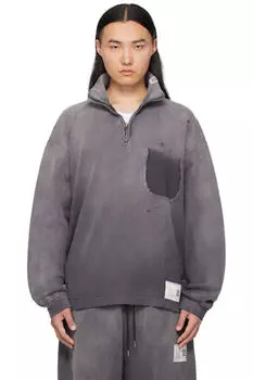 Черная выцветшая на солнце толстовка на молнии длиной четверть длины Maison MIHARA YASUHIRO