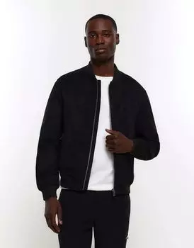 Черная замшевая куртка-бомбер стандартного кроя River Island