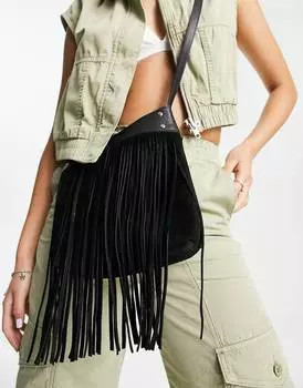 Черная замшевая сумка через плечо с кисточками ASOS DESIGN