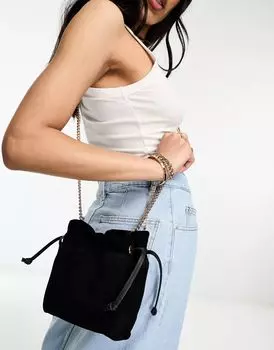 Черная замшевая сумка на шнурке River Island