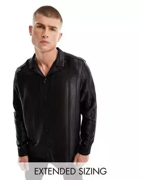Черная жаккардовая рубашка в непринужденную полоску ASOS DESIGN