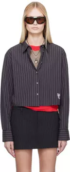 Черная жаккардовая рубашка в тонкую полоску Acne Studios