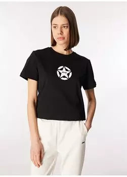 Черная женская базовая футболка с круглым вырезом с принтом J4SL-TST7030 Jeep, черный