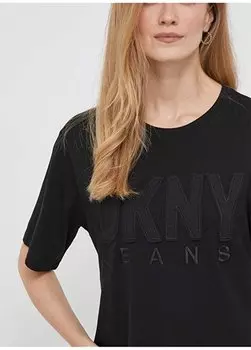 Черная женская блузка с круглым вырезом и принтом E3ITCUSB Dkny Jeans, черный