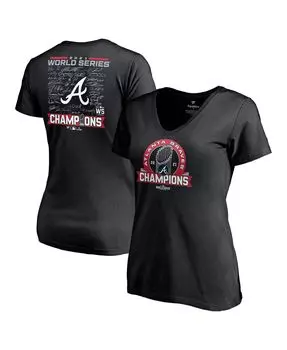 Черная женская футболка Atlanta Braves с v-образным вырезом и фирменным составом чемпионов Мировой серии 2021 года Fanatics, черный
