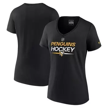 Черная женская футболка Fanatics Pittsburgh Penguins Authentic Pro с v-образным вырезом, цвет Png Black