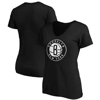 Черная женская футболка Fanatics с логотипом команды Brooklyn Nets и v-образным вырезом Fanatics