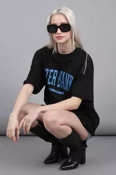 Черная женская футболка оверсайз с круглым вырезом с принтом Madmext, черный