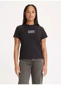 Черная женская футболка с круглым вырезом и принтом КЛАССИЧЕСКАЯ ФУТБОЛКА С ГРАФИКОЙ SERIF TWO HORSE Levis, черный