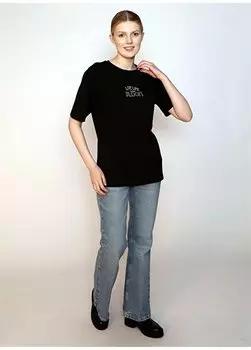 Черная женская футболка с круглым вырезом и принтом 242 LCF 242011 LADES BLACK Lee Cooper, черный