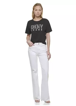 Черная женская футболка с круглым вырезом и принтом Dkny Jeans