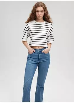 Черная женская футболка с круглым вырезом M1612227-86678 СИНЯЯ ФУТБОЛКА С ПРИНТОМ Mavi, черный