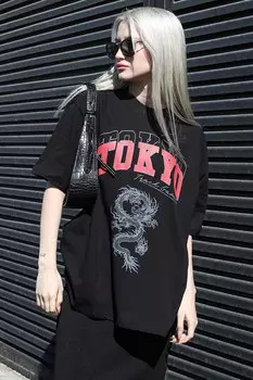 Черная женская футболка с круглым вырезом с принтом MG1771 MADMEXT