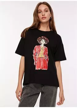 Черная женская футболка с круглым вырезом с принтом F3WL-TST3 Fabrika, черный