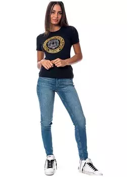 Черная женская футболка с круглым вырезом с принтом 75PAHE05 Just Cavalli, черный