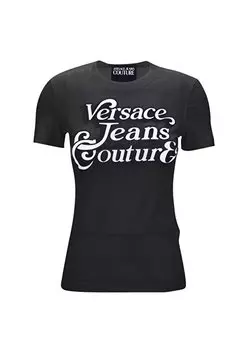 Черная женская футболка с круглым вырезом с принтом 75HAHG02 Versace Jeans Couture, черный
