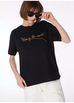 Черная женская футболка с круглым вырезом с принтом F4SL-TST0913 Fabrika, черный