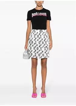 Черная женская футболка с круглым вырезом с принтом 75PAHG04 Just Cavalli, черный