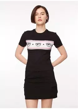 Черная женская футболка с круглым вырезом с принтом 75CBHF02 Chiara Ferragni, черный