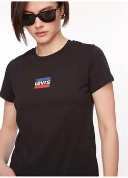 Черная женская футболка с круглым вырезом с принтом THE PERFECT TEE CORE MINI SPORTSWEA Levis, черный